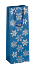Sacchetto di vino 125x85x360 blu in fiocchi di neve con manico a corda