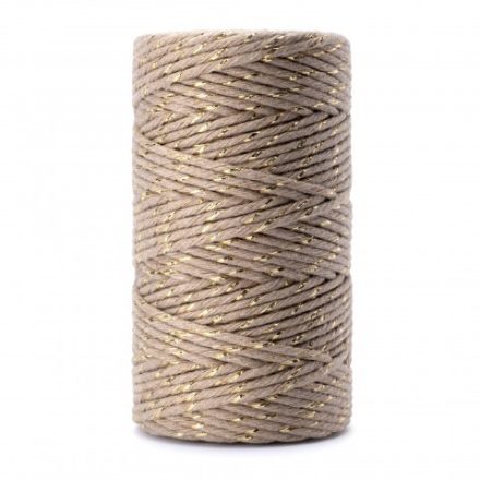Cordone di cotone decorato per macroma oro-naturale 2 mm 100 g 45 m