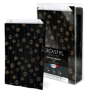 Sacchetto di carta nera in palle di neve 120x200+45mm per regali