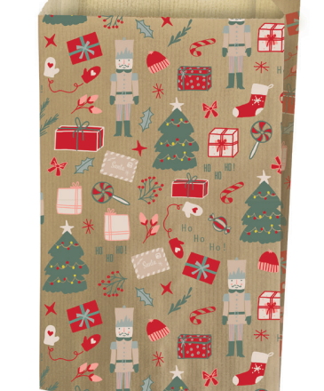 Sacchetto di carta Kraft 18x35+6 cm, modelli di regali 60 g/m2