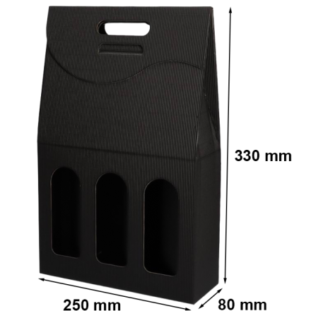 Scatola di cartone nera su 3 bottiglie di vino 250x80x330 mm