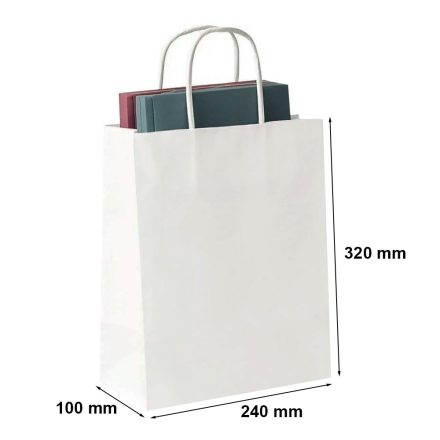 Sacchetti regalo di carta bianca 240x100x320 mm con manico 100 g/m2