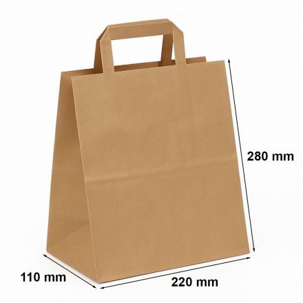 Sacchetti di carta marrone organico con manico piatto 220x110x280 mm