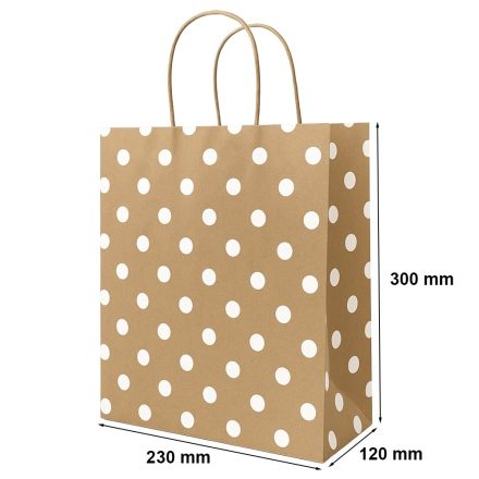 Borsa di carta Kraft marrone con puntini bianchi con manici 230x120x300