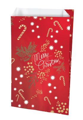 Borsa di carta pieghevole rosso natalizio 240x410+75 mm 60 g/m2