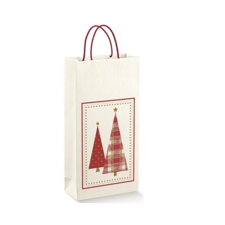 Sacchetto regalo di carta natalizia per il vino 190x95x380 mm K-432 CH