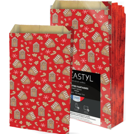 Borsa di carta pieghevole rosso natalizio DOMEK 240x410+75 mm