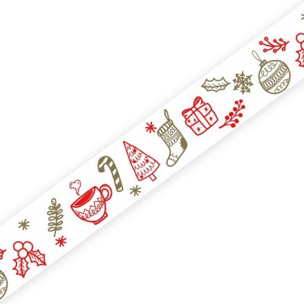 Nastro natalizio decorativo motivi oro-rosso 45mm/50m