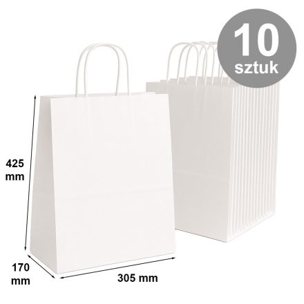 Sacchetti di carta con manico, fondo blocco 305x170x425 bianco 10 pz