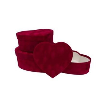 FlowerBox scatole decorative per fiori velour cuori rosso 3 pz