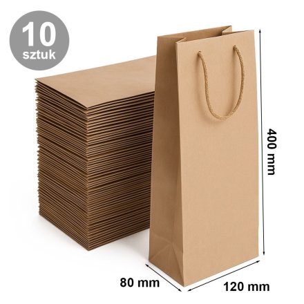Sacchetto di carta per il vino 120x80x400 mm marrone con manico, 10 pz