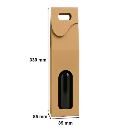 Scatola di cartone rivestita di vino 85x85x330 mm marrone con manico