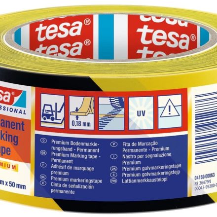 Nastro di avvertimento TESA PVC 50mm/33 Nastro del pavimento giallo-nero