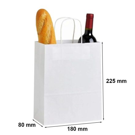Sacchetto di carta bianca con manico ritorto 180x80x225 mm