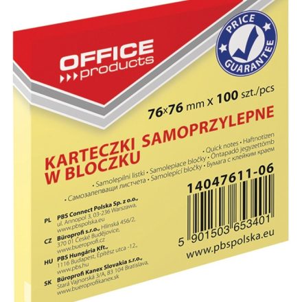 Blocco autoadesivo per prodotti per ufficio 76x76 mm 100 lcarta gialla destra
