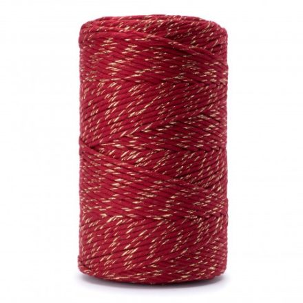 Cordone di cotone decorato oro-rosso a macro 2 mm 100 g 45 m