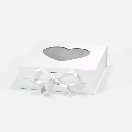 Scatola magnetica cuore bianco con nastro con finestra 235x235x80mm(cheese)