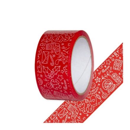 Pacchetto nastro rosso Natale con motivi bianchi 48 mm x 54 m