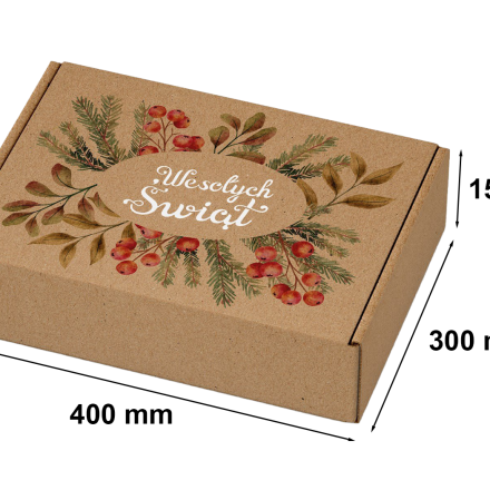 Scatola di Natale in cartone 400x300x150mm Buon Natale corona.